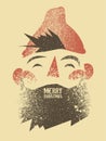Typographic Grunge Vintage Christmas Card Design With Cartoon Bearded Man. Retro Vector Illustration.
